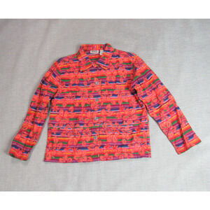 Chicos Jacket Womens Size 1 Orange Floral Woven Boho Button Blazer Beachy Retro